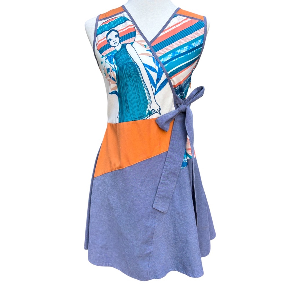 Plains & Prints Women’s 4 Abstract Artistic  Patchwork Sleeveless Mod Mini Dress
